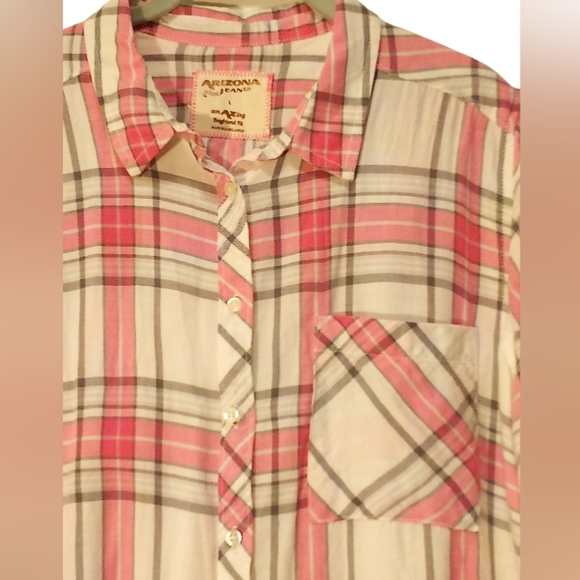 Arizona Jean CO. - Button Up Flannel Plaid Shirt, Boyfriend Fit, Long... - Picture 9 of 10